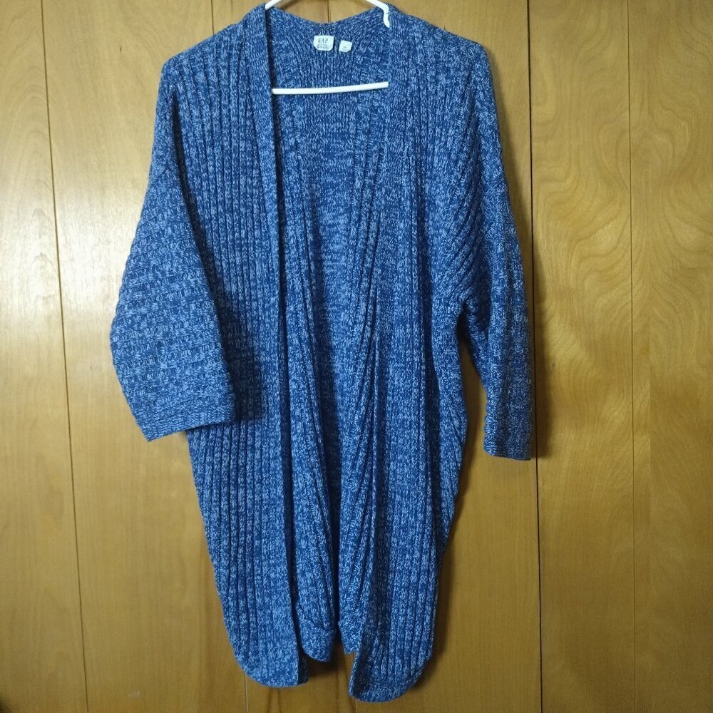 GAP Size XS Blue Knit Open Front Cardigan Sweater 3/4 Sleeve Curved Hem